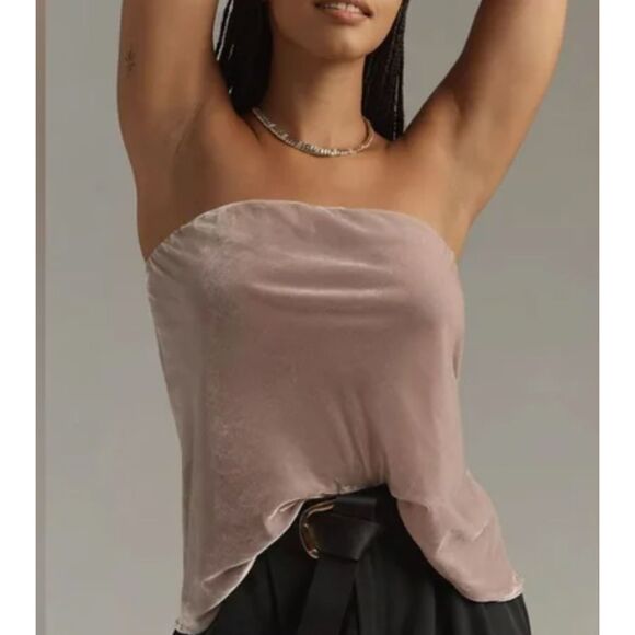 ~ NEW* Anthropologie Lg Tilda Strapless Top Velvet, Lt Mauve Muted Grayish Blush - Picture 3 of 15